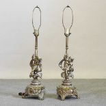 A pair of ornate painted metal table lamps