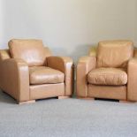 A pair of Art Deco style leather upholstered armchairs