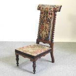 A Victorian rosewood prie dieu chair