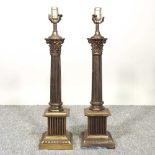 A pair of Corinthian column table lamps