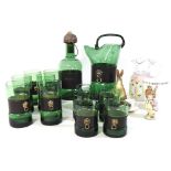 A green glass whisky set