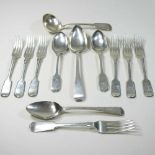 A set of six early 20th century silver fiddle pattern dessert forks