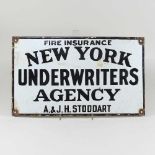 A vintage enamel advertising sign, New York Underwriters
