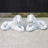 A pair of reconstituted stone lions