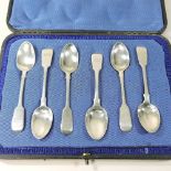 A collection of six silver fiddle pattern teaspoons