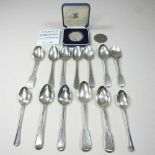 A collection of George III and later silver teaspoons