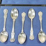 A collection of five silver Queens pattern teaspoons