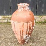 A painted terracotta garden olive jar