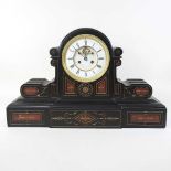 A large Victorian black slate mantel clock