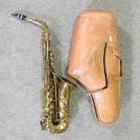 A Selmer saxophone, cased