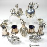 A collection of silver and plated items