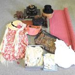 Three boxes of handbags and textiles