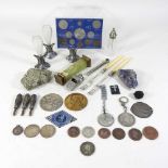 A collection of silver, jewellery and coins