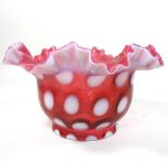 A ruby and white opaque glass oil lamp shade