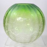 A green etched glass oil lamp shade