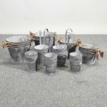 Six zinc plant pots with rope handles