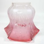 A red etched glass oil lamp shade