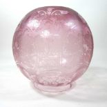 An amethyst etched glass l oil lamp shade