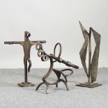 Three handmade iron sculptures