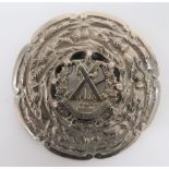Canadian Cameron Highlanders Ottawa (MG) Plaid cast white metal, circular disk with thistle