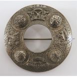 Argyll & Sutherland Highlanders Plaid Brooch cast white metal, circular targe shape plaid. 4