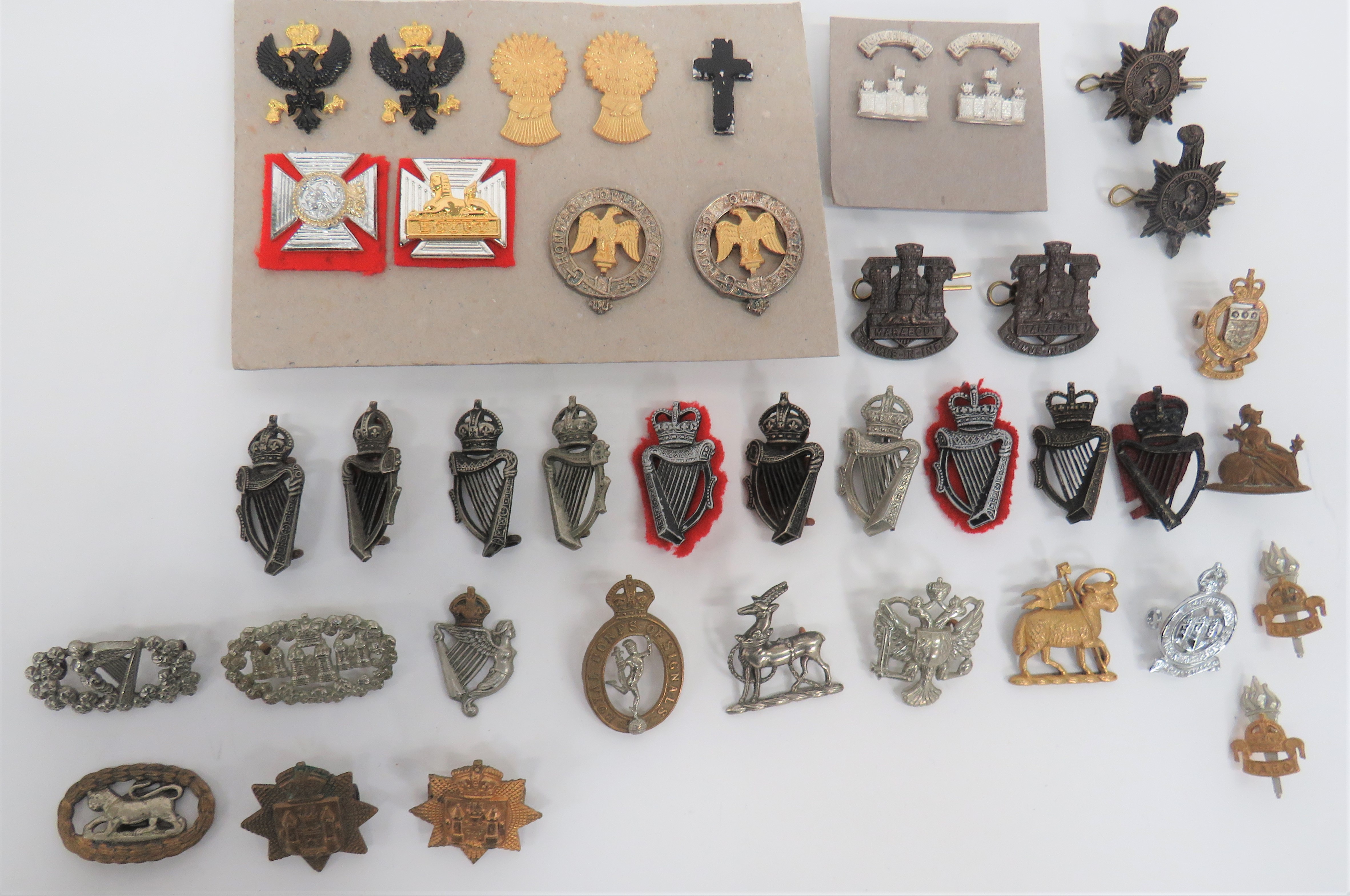 Selection of Various Collar Badges including pair silvered Inniskilling ... Pair silvered and gilt