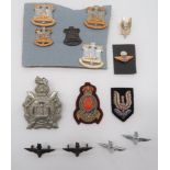 Victorian and Other Various Badges including white metal, Vic crown, Kings Own Scottish Borderers