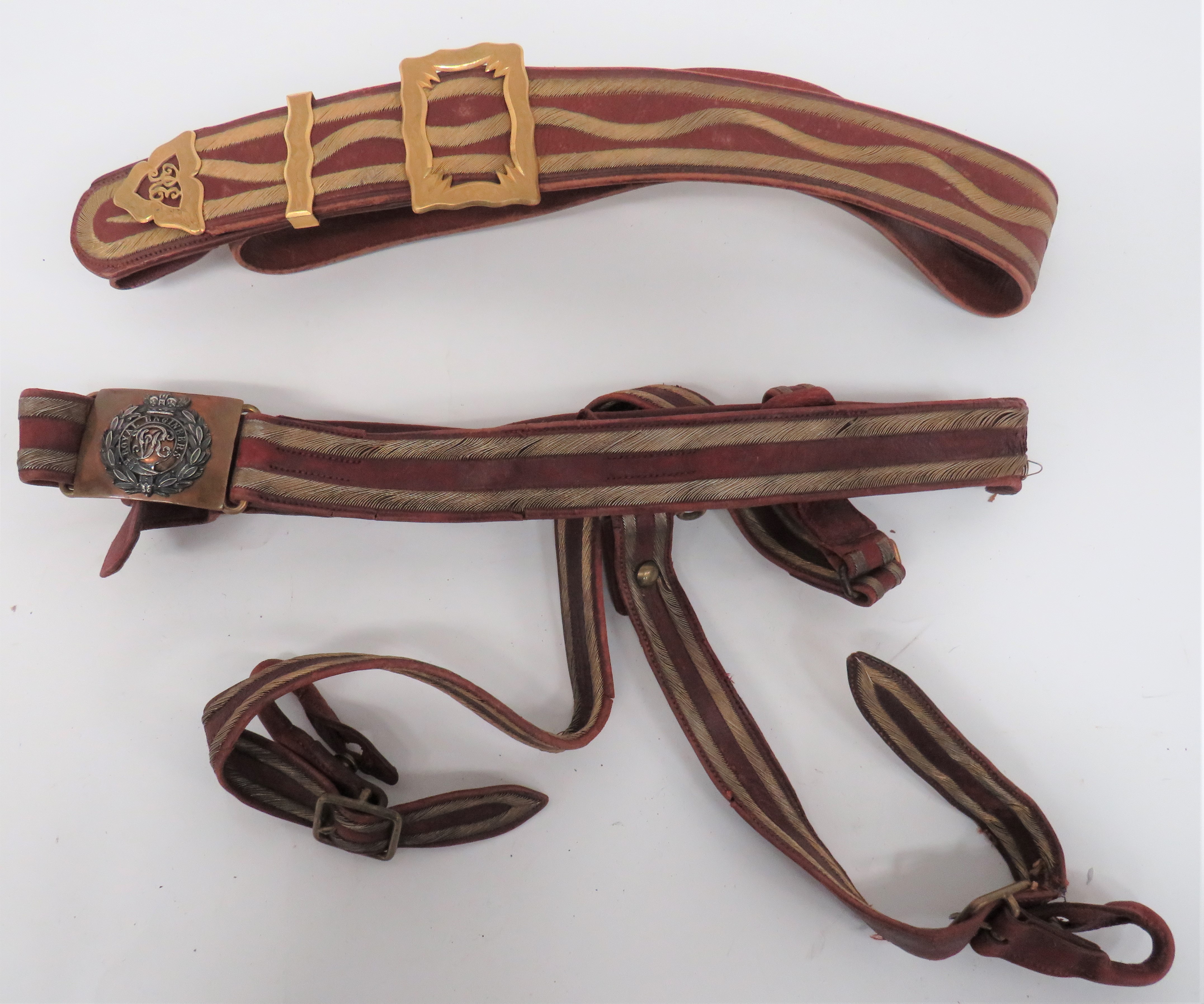 Victorian Royal Engineers Officer's Dress Belt maroon leather belt with gilt embroidery, double edge