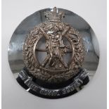 Royal Scots Regimental Plaid Brooch plated, circular plaid with overlaid, lower plated scroll "The