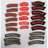 Various Nationality Titles consisting 6 x embroidery, white on khaki, Australia ... 6 x