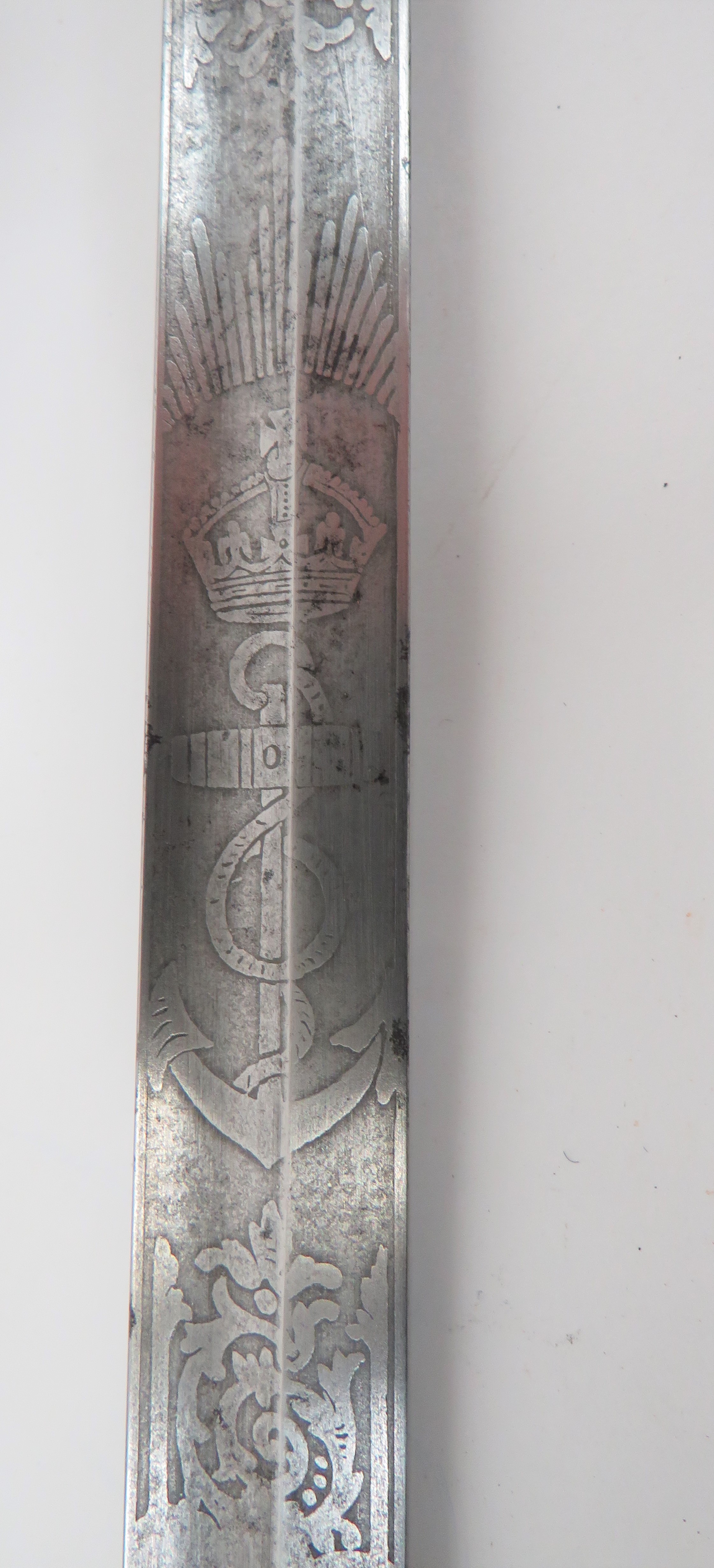 Post 1901 Royal Navy Officer's Sword 31 3/4 inch, single edged blade with wide fuller.  Etched - Image 3 of 3