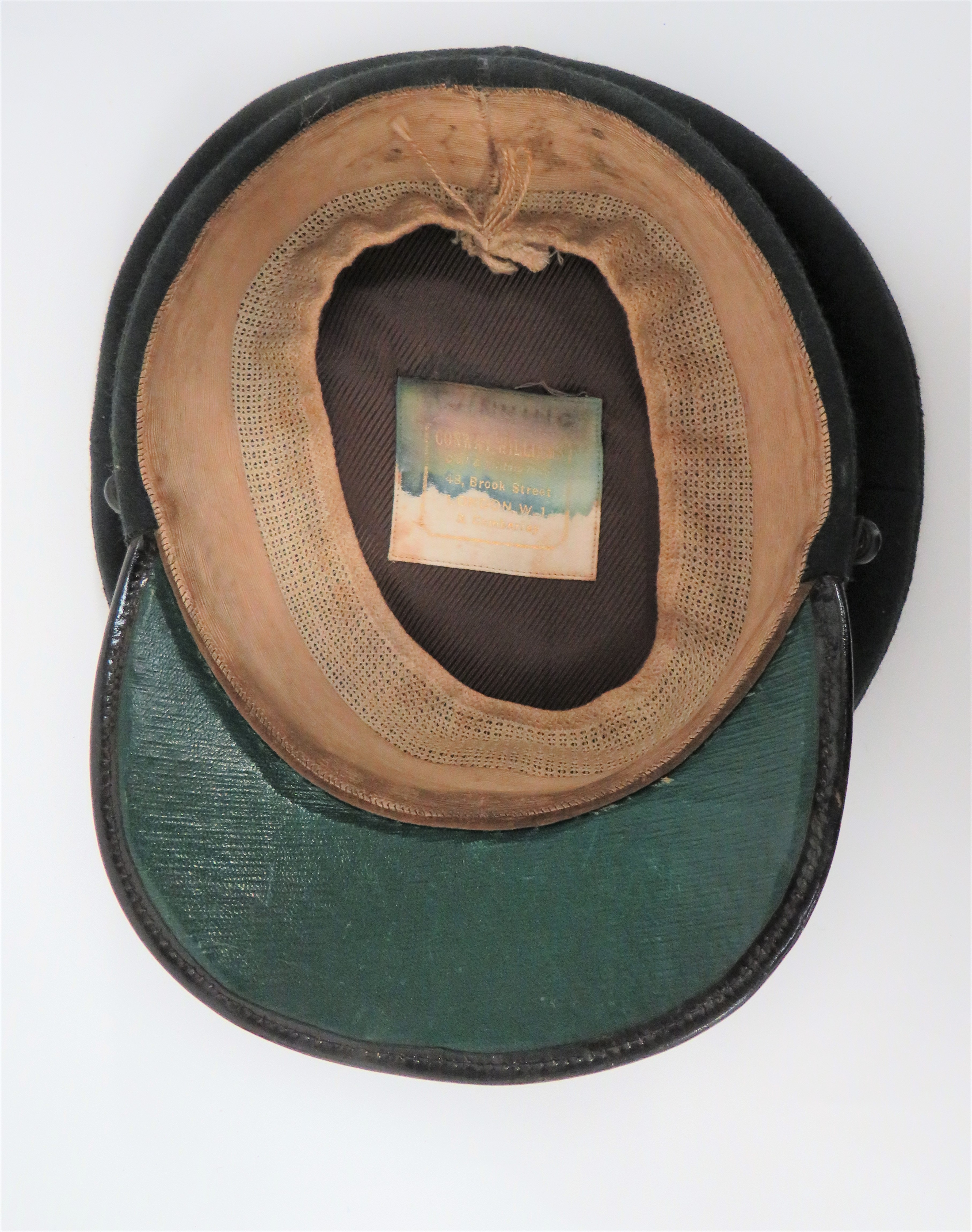 Liverpool Rifles Officer's Dress Cap dark green crown and body with green piping.  Dark green mohair - Image 2 of 2