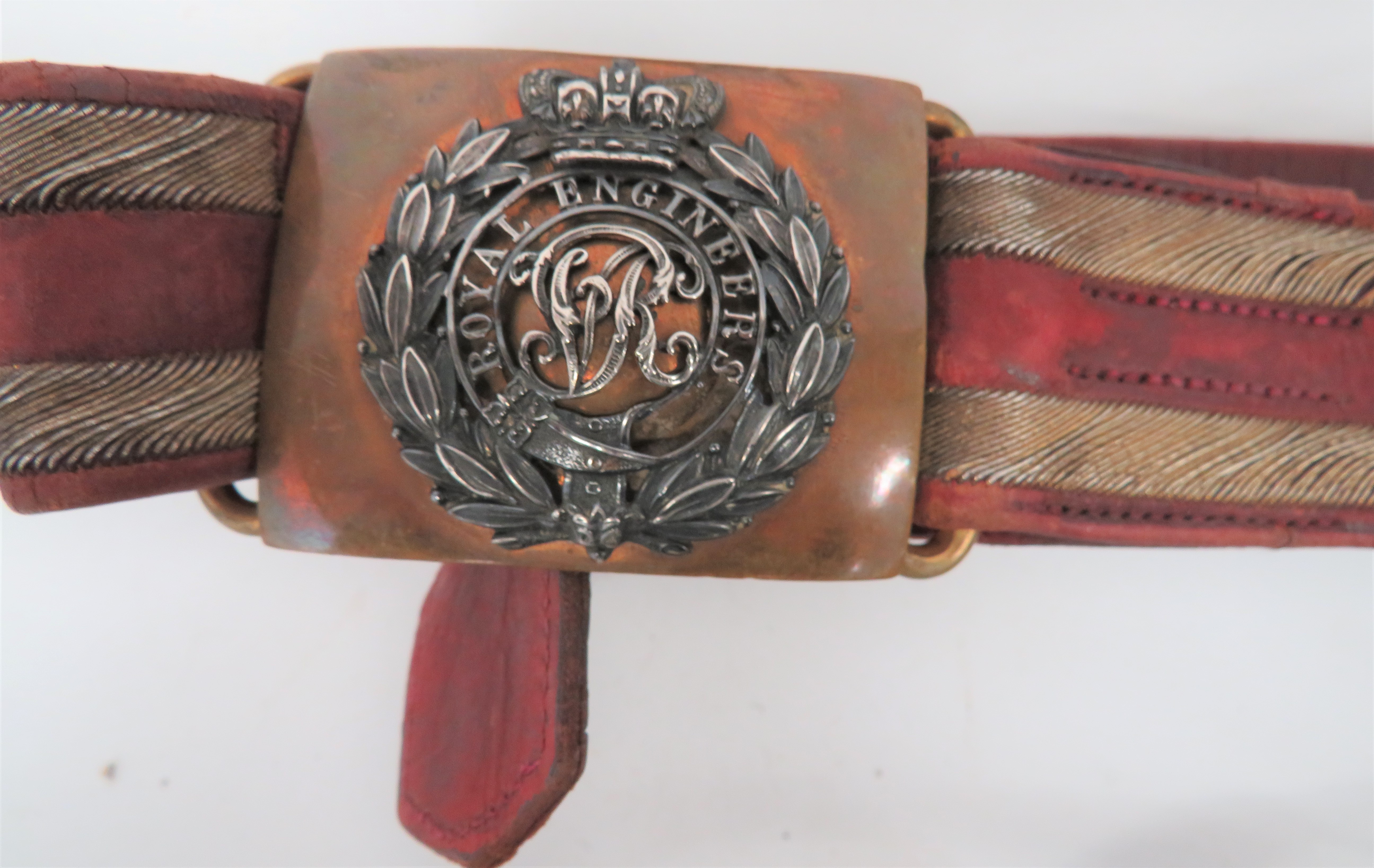 Victorian Royal Engineers Officer's Dress Belt maroon leather belt with gilt embroidery, double edge - Image 2 of 2