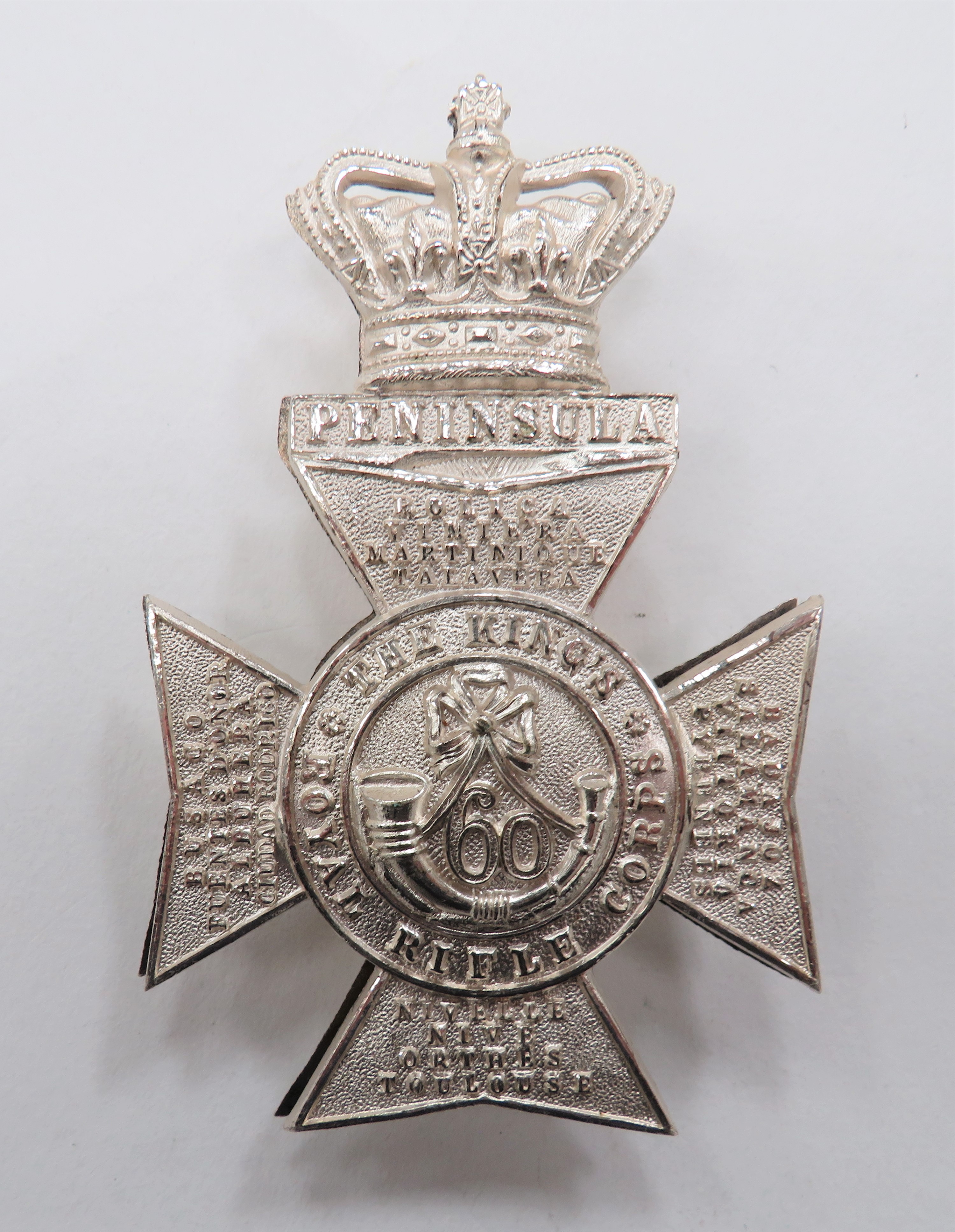 Victorian 60th Rifles Shoulder Belt Plate silvered, Victorian crown cross.  The arms with battle