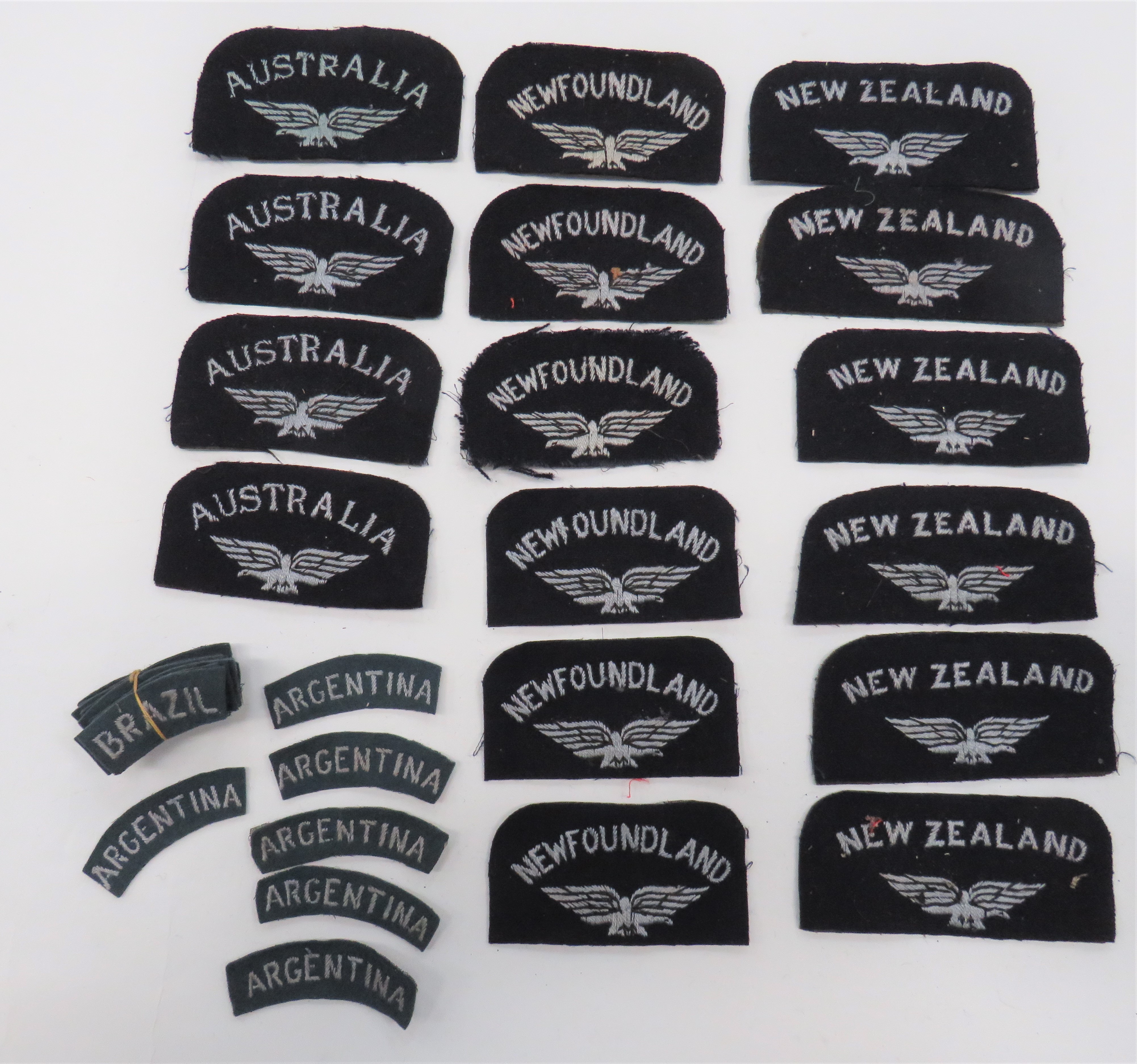 Various Air Force Nationality Titles consisting 6 x embroidery, light blue on grey, Argentina ... 10