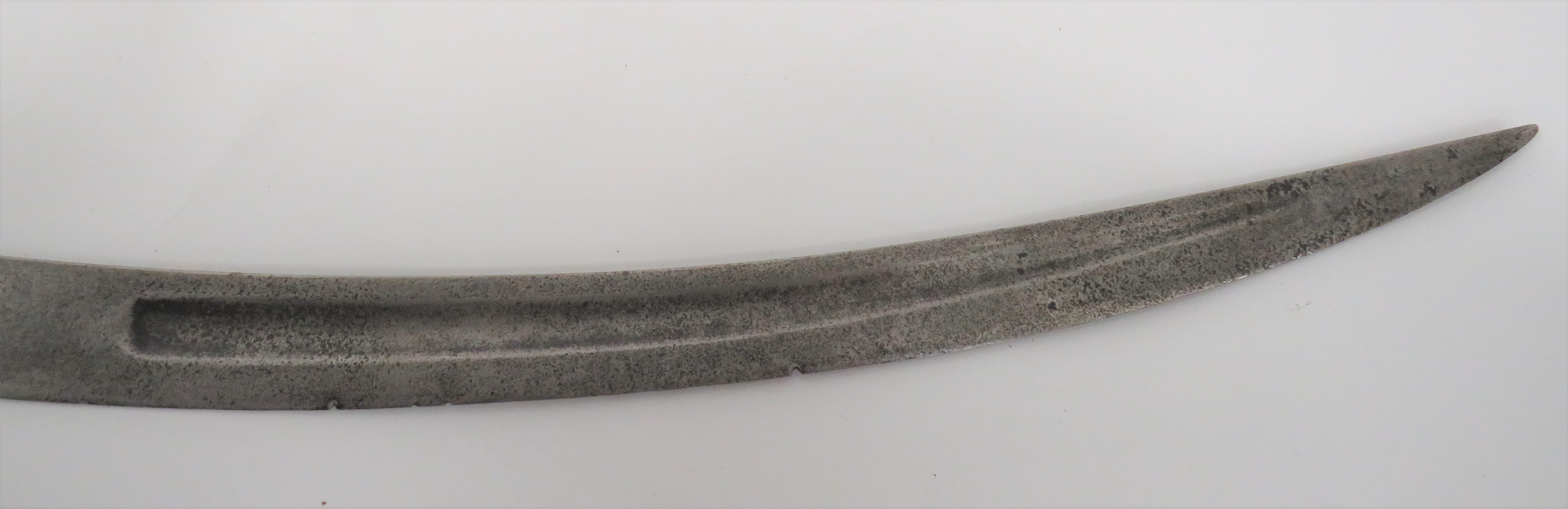Late 18th Century Persian Shamshir  34 1/4 inch, single edged, heavily curved blade.  The point with - Image 3 of 3