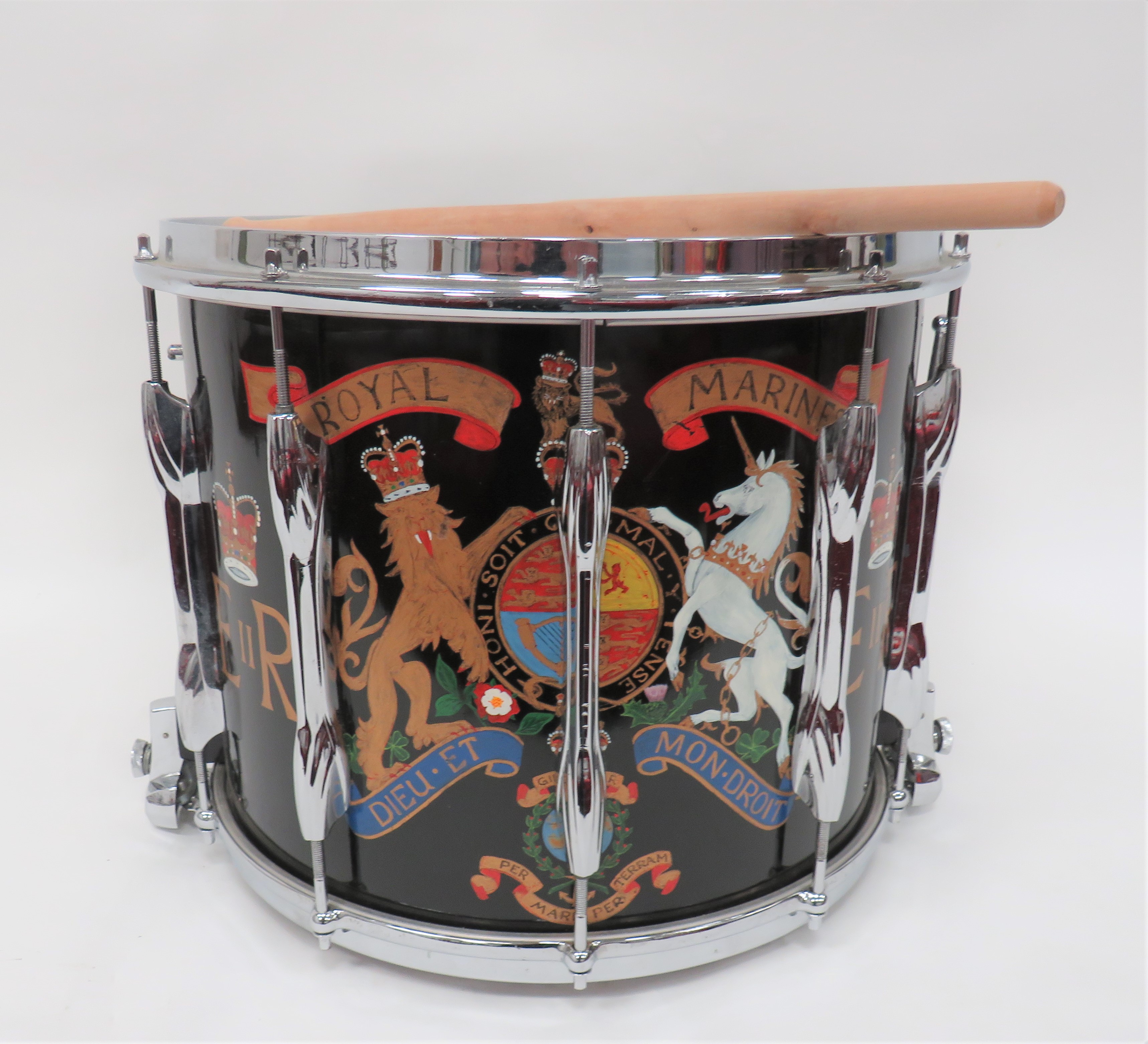 Current Royal Marines Snare Drum painted, composite body drum with hand painted, QC Royal Marines
