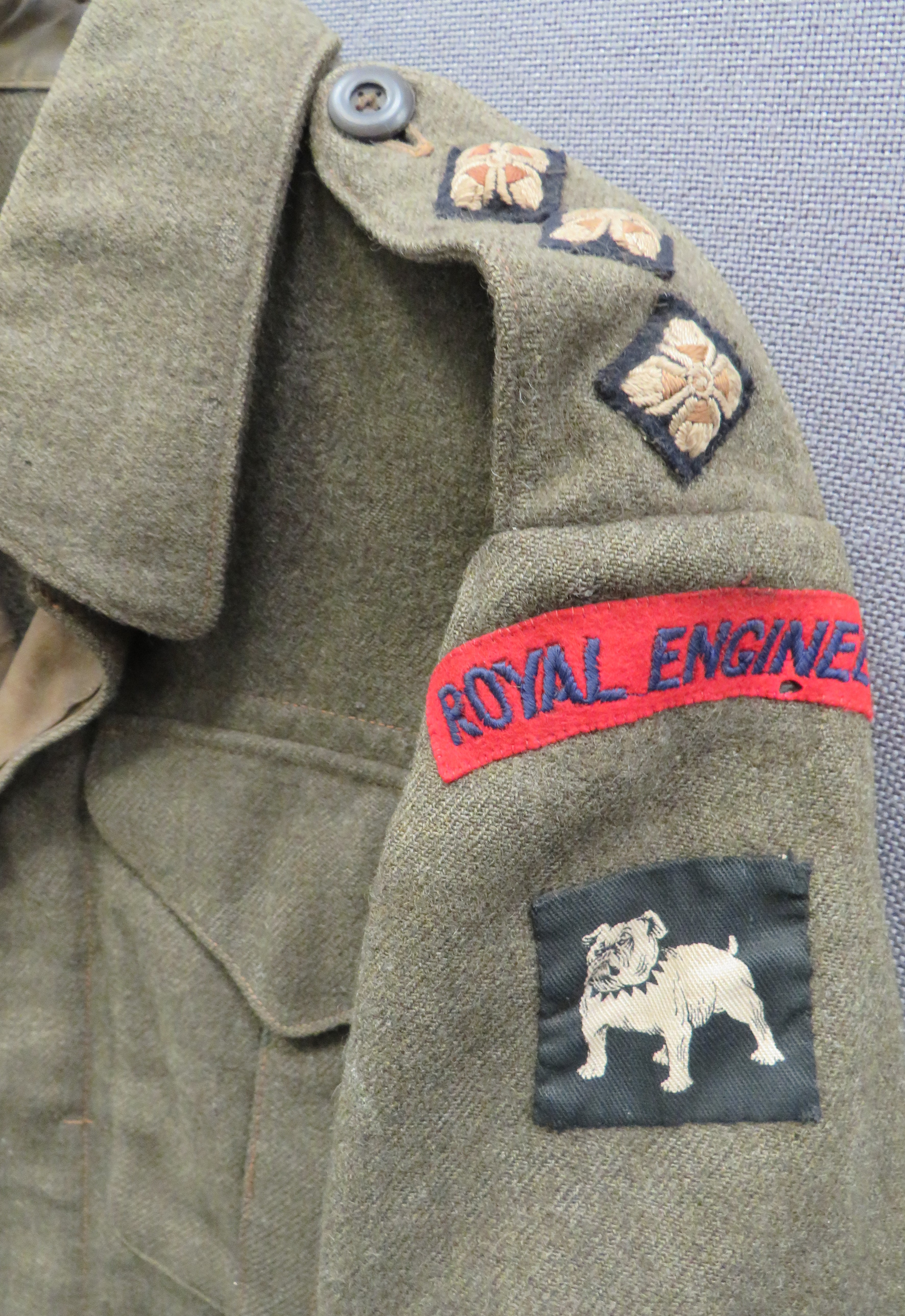 WW2 Royal Engineers Eastern Command Commonwealth Battledress Jacket khaki green, open collar - Image 2 of 3