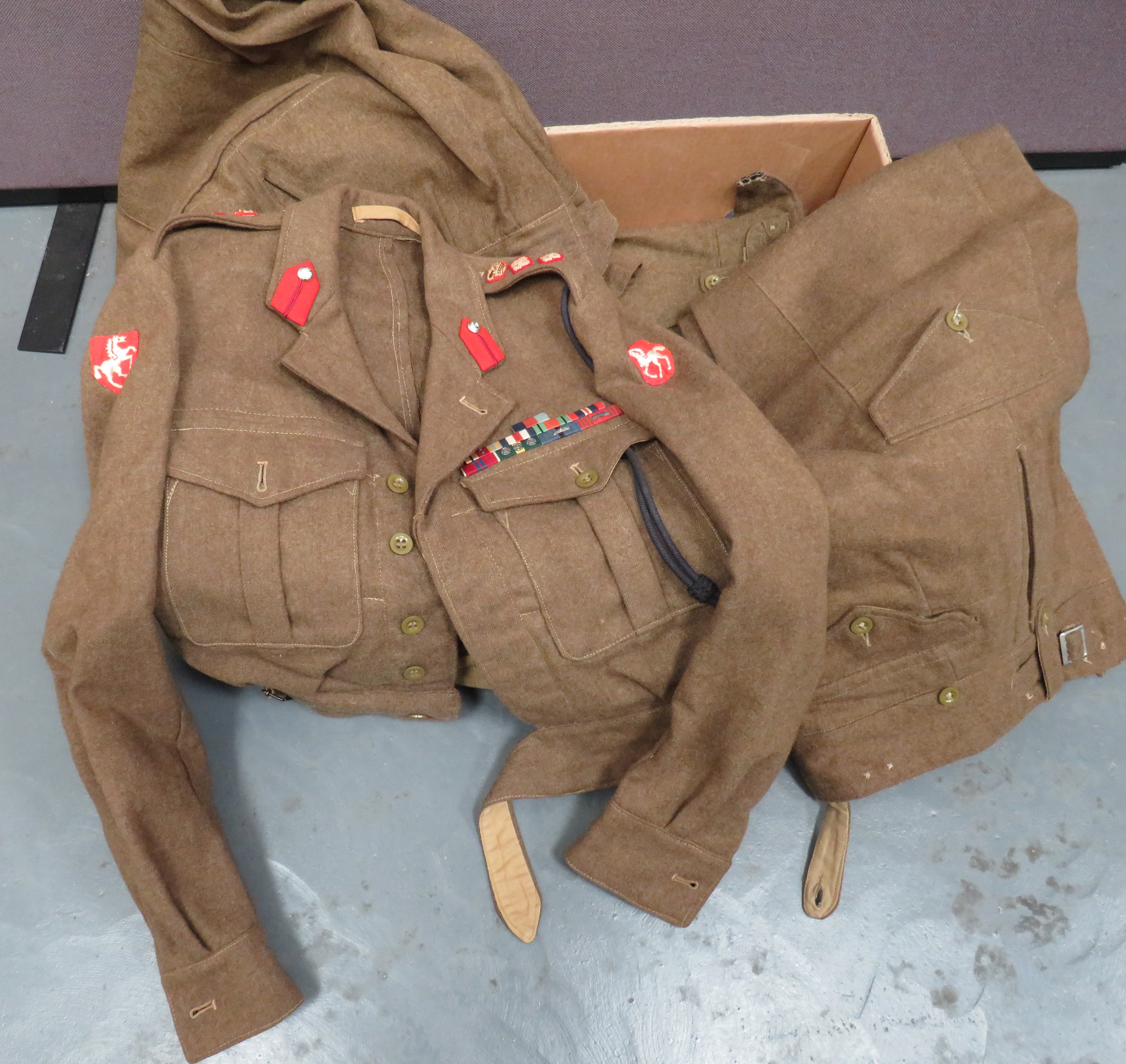 1949 Pattern Staff Colonel Battle Dress Jacket and Trousers khaki, single breasted, open collar,