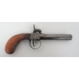 Mid 19th Century Percussion Pocket Pistol 50 bore, 3 1/4 inch, rifled, turn off barrel.  Flat side