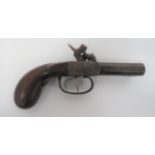 Mid 19th Century Continental Double Barrel Percussion Pistol 28 bore, 2 1/2 inch, octagonal side