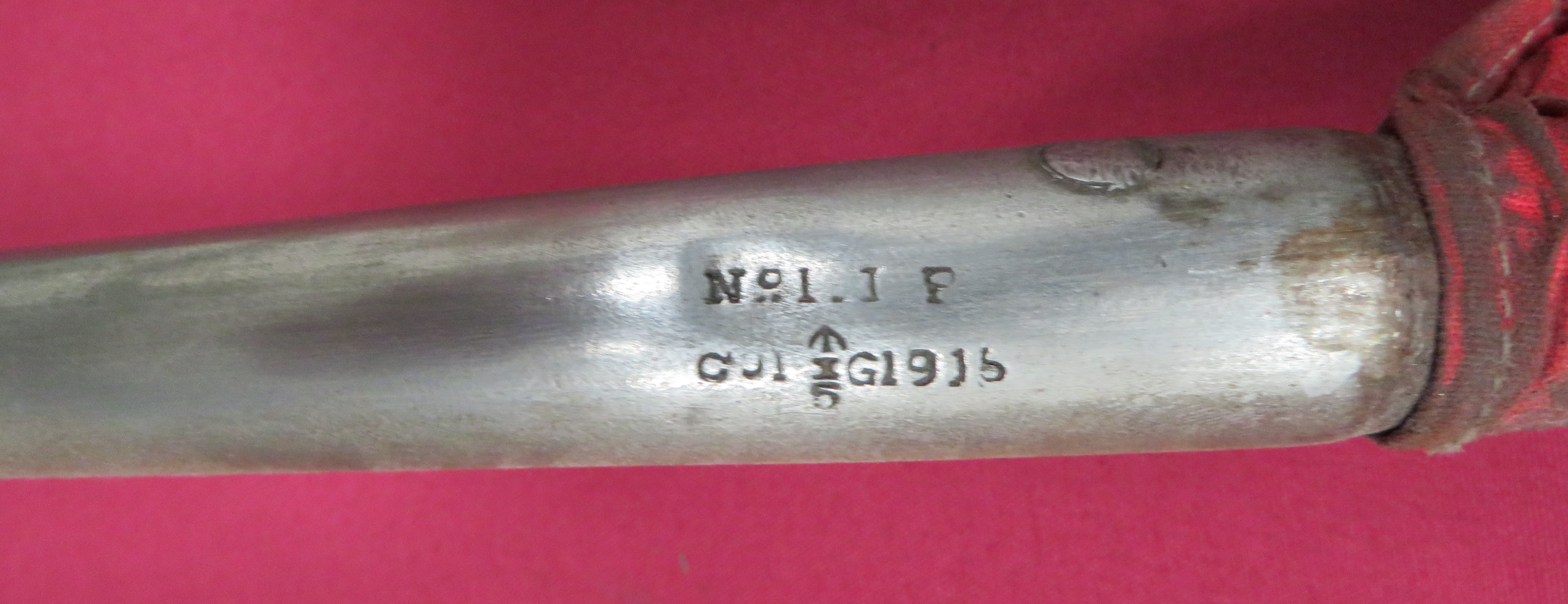 WW1 Period Indian Cavalry Lance polished, hollow ground, trefoil head with Indian issue stamps dated - Image 3 of 3