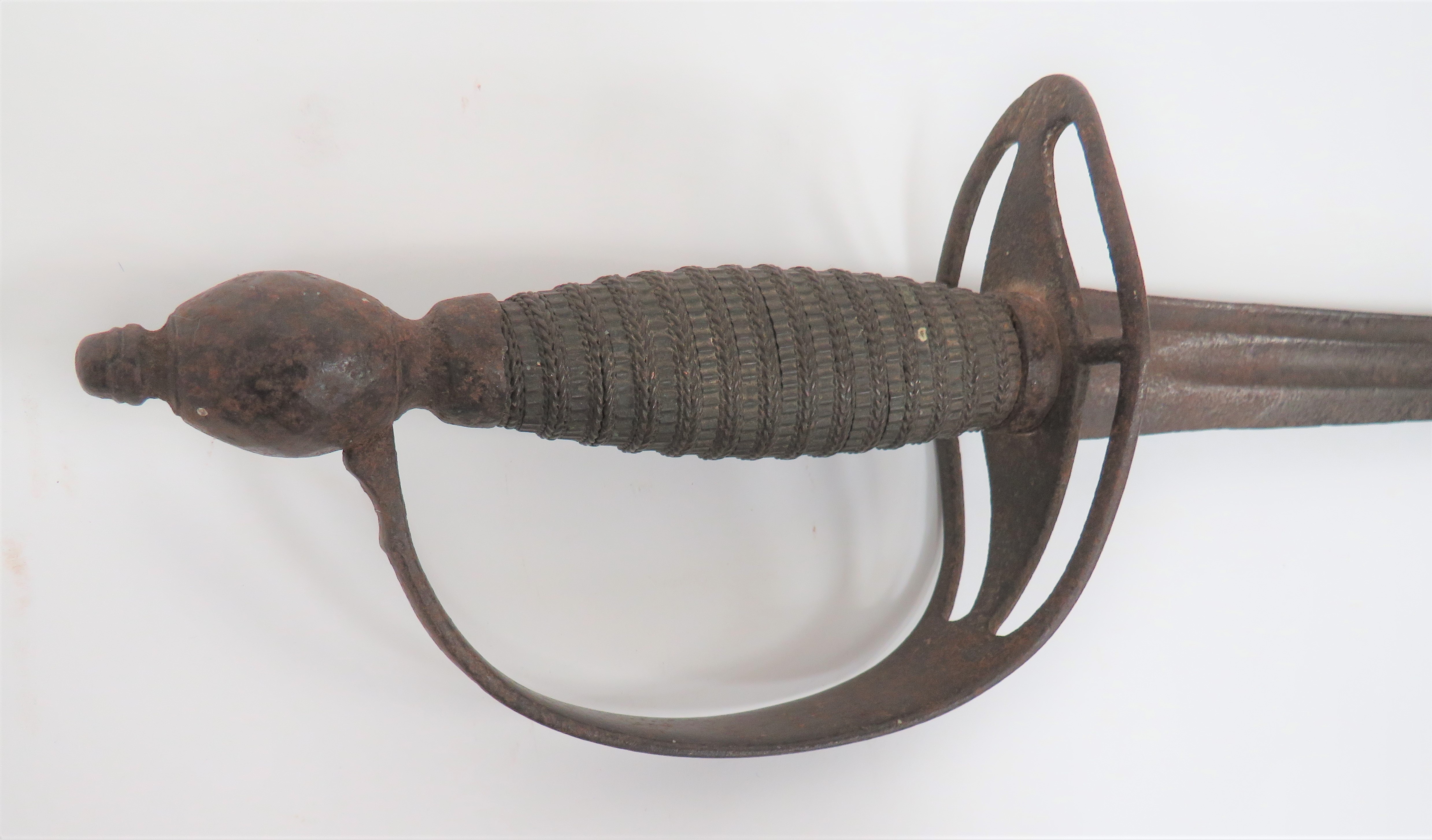 Late 18th Century Officer's Hanger 23 1/2 inch, single edged, slightly curved blade.  Wide, - Image 2 of 2