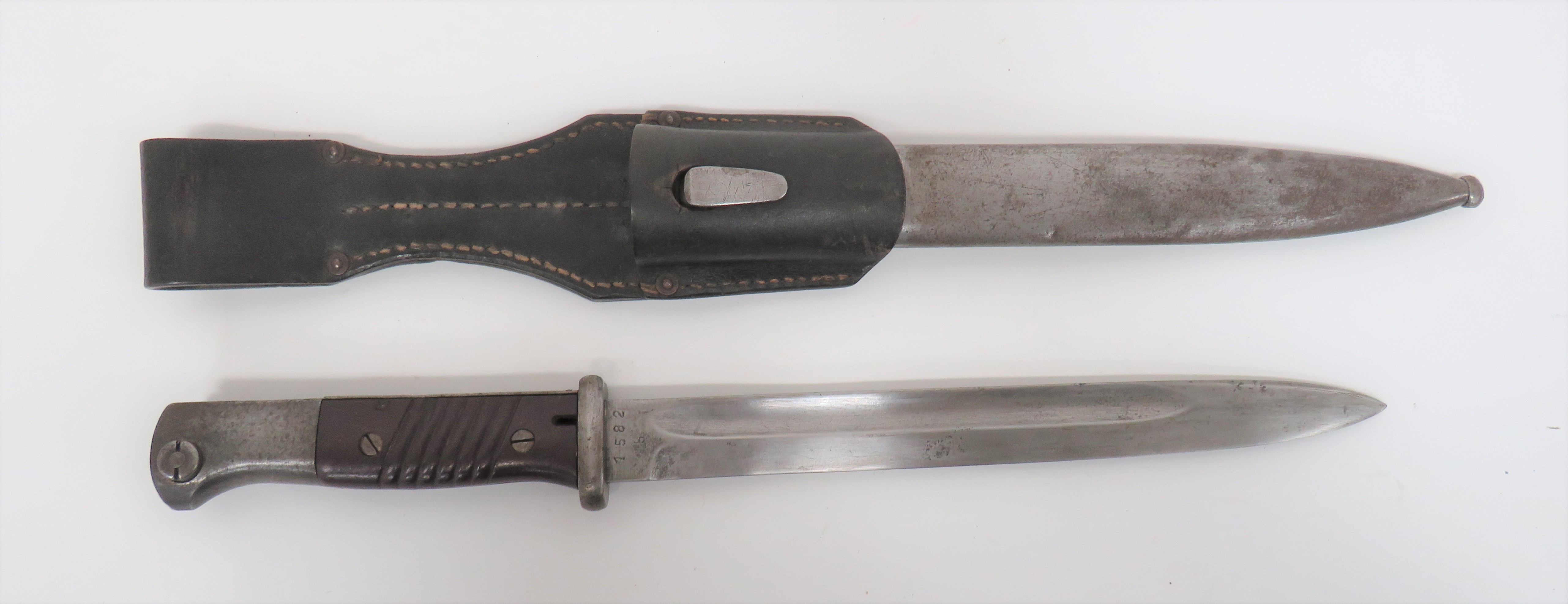WW2 German K98 Mauser Bayonet 9 3/4 inch, single edged blade with wide fuller.  Forte marked "