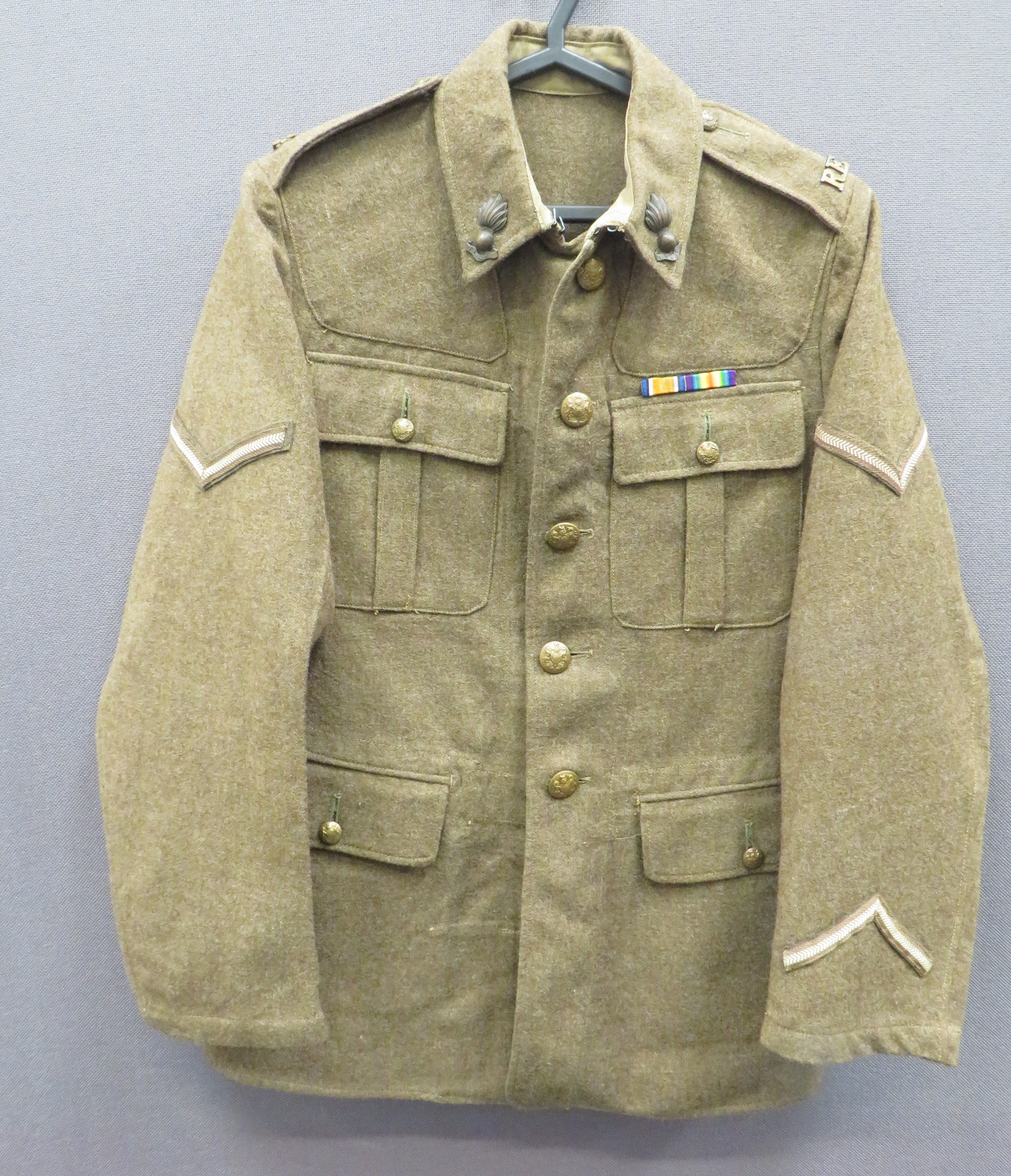 1922 Pattern Royal Engineers OR's Tunic khaki woollen, single breasted, high fold over collar tunic.