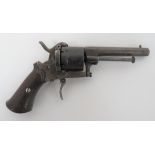 Late 19th Century Continental Pinfire Revolver 3 1/2 inch, octagonal barrel with side mounted