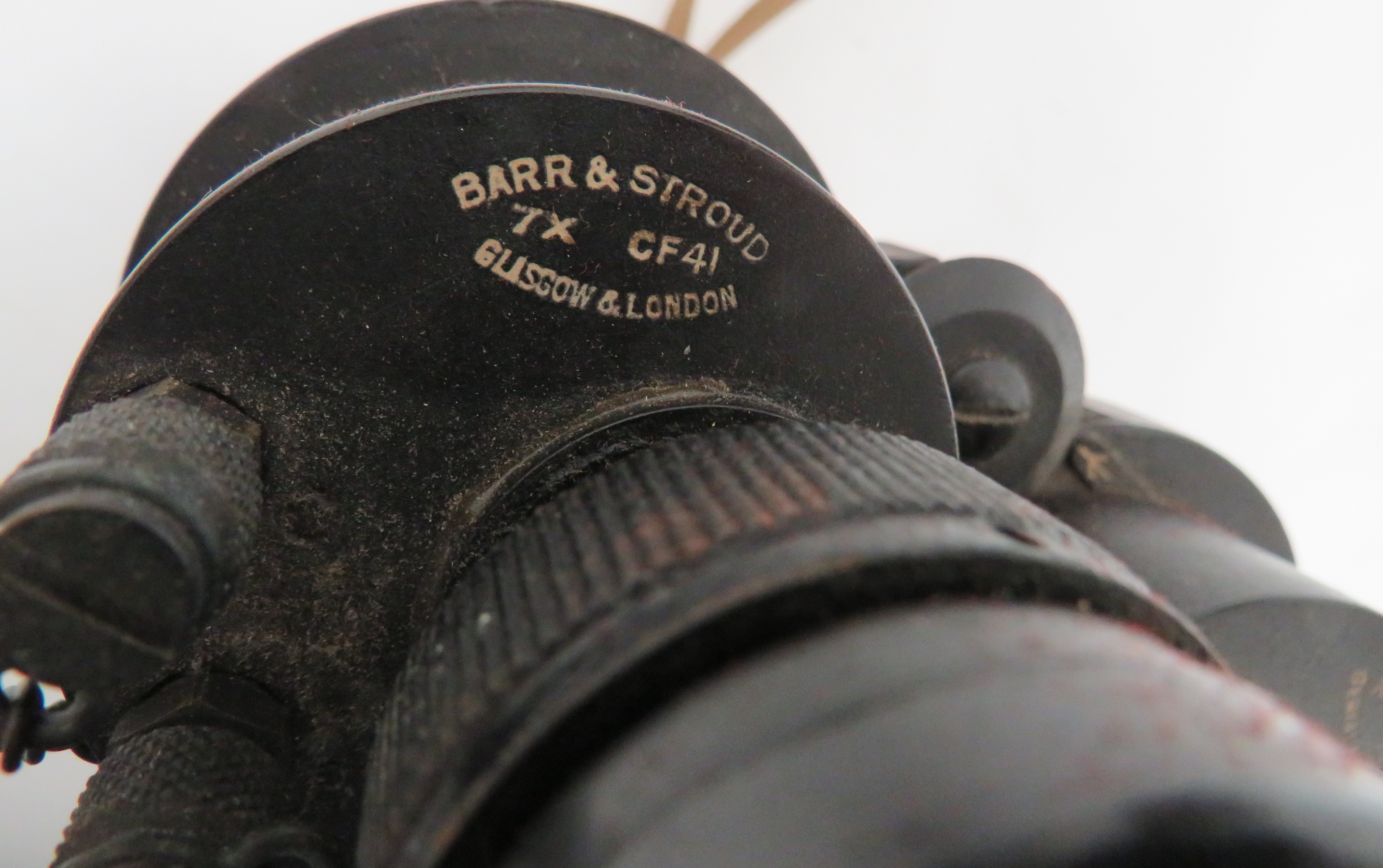 Pair of WW2 Barr & Stroud Naval Pattern Binoculars black crinkle bodies with large broad arrow. - Image 3 of 3