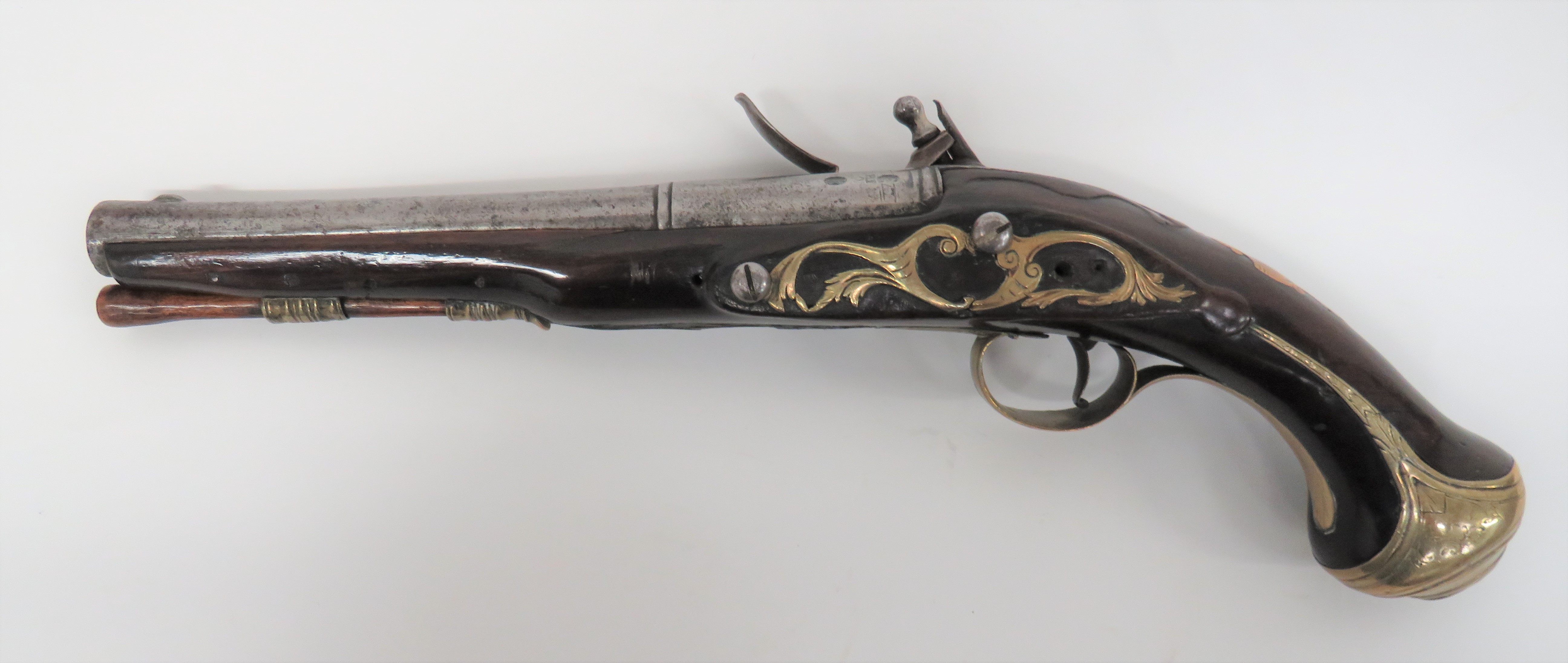 Late 18th Century Flintlock Holster Pistol 20 bore, 8 inch, cannon barrel.  The breech with two - Image 3 of 3