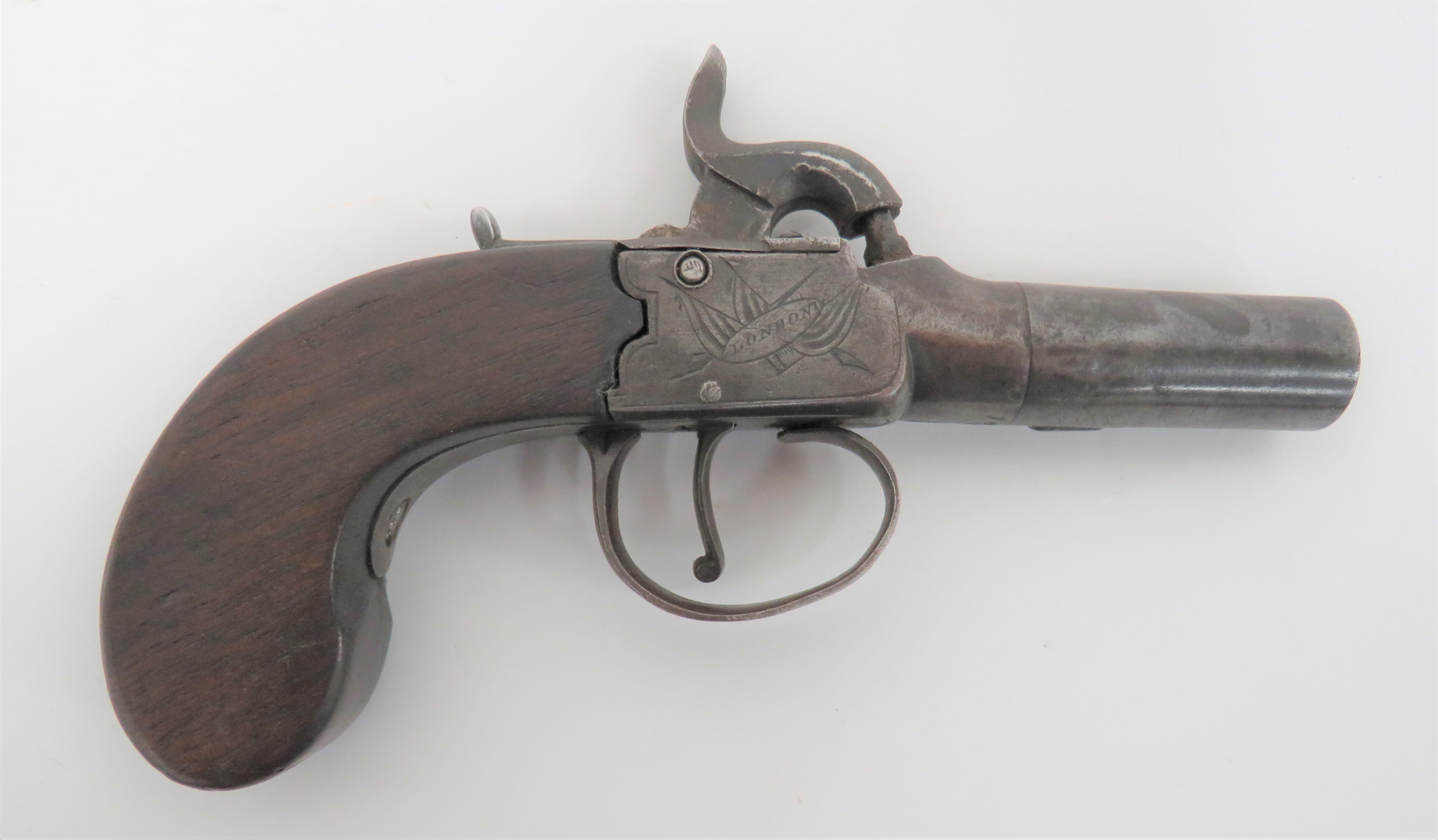 Mid 19th Century "H Nock London" Percussion Pocket Pistol 40 bore, 2 inch, turn off barrel.  Flat - Image 3 of 4