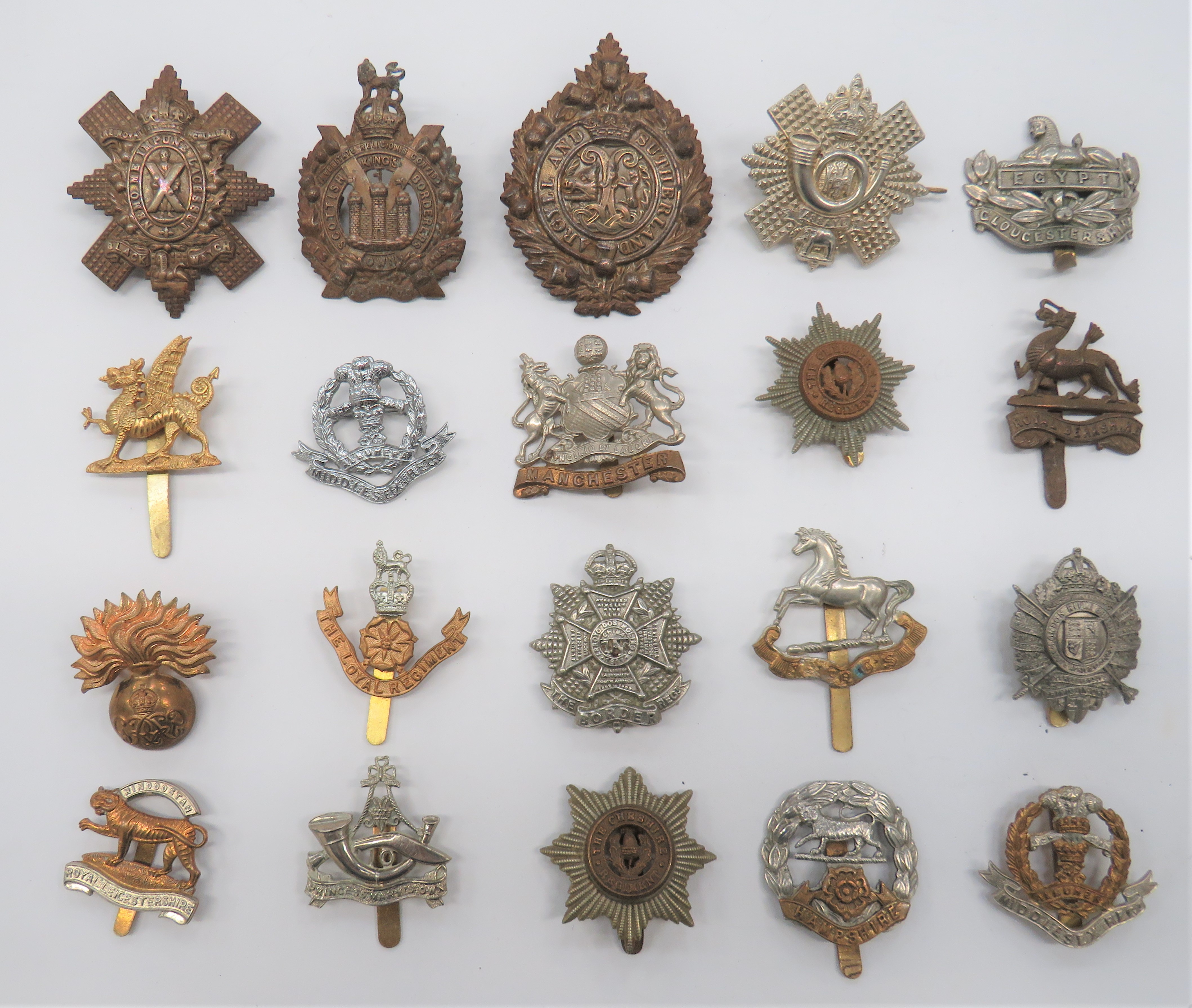 Infantry Cap Badges including white metal, KC Black Watch ... White metal, KC KOSB ... White metal